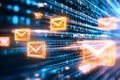 A sleek envelope icon surrounded by digital elements, representing the concept of modern email marketing Royalty Free Stock Photo