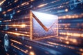 A sleek envelope icon surrounded by digital elements, representing the concept of modern email marketing Royalty Free Stock Photo