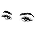 Sleek Fashion Illustration Of The Eye With Luxe Makeup And Natural Eyebrow. Hand Drawn Vector Idea For Business Visit Cards, Templ