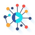 A sleek flat icon, merging a play button with a neural network, showcases modern design and innovation in video and AI Royalty Free Stock Photo