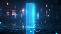 Neon-blue Column Chart Hovering in a Digital Space