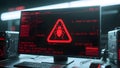 Cyber Alert: Futuristic Bug Warning on Digital Screen