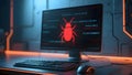 Cyber Alert: Futuristic Bug Warning on Digital Screen
