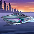 Sleek, futuristic boat with angular geometric patterns in blue Royalty Free Stock Photo