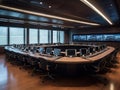 Hightech conference room with digital screens