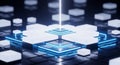Modern 3D Digital Cloud Computing Network Infrastructure with Futuristic Circuit Design and Glowing Blue Lighting Royalty Free Stock Photo