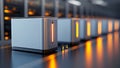 Sleek, futuristic data storage units glow with internal orange light, suggesting advanced technology and high-capacity servers Royalty Free Stock Photo