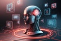 Futuristic Robotic Head with Neural Networks and AI Learning Flow