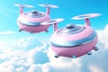 Sleek futuristic drones soar among clouds