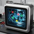 Showcases complex circuit-like graphics, indicating potential AI or Royalty Free Stock Photo