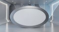 Futuristic Exhibition Hall with Blank Oval Digital Display Royalty Free Stock Photo