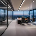 A sleek and futuristic office space with glass walls and modern furniture2 Royalty Free Stock Photo