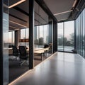 A sleek and futuristic office space with glass walls and modern furniture2 Royalty Free Stock Photo