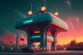 A sleek, futuristic petrol station with cutting-edge architecture and advanced technology, generative ai illustration