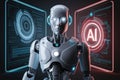 Futuristic Robot with Glowing Eyes and AI Integration in Digital Interface