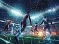 Futuristic cyber soccer with holographic crowds