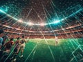 Futuristic cyber soccer with holographic crowds