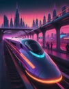 Sleek, futuristic train with a pointed nose design, in a tunnel, generated with AI