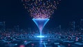 A sleek, futuristic visualization of an algorithm sorting a stream of colorful data points in a Royalty Free Stock Photo