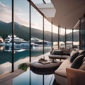 A sleek, futuristic yacht club on the edge of a crystal-clear lake2