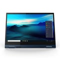 A skyblue laptop with a majestic mountain wallpaper on the flat panel display Royalty Free Stock Photo