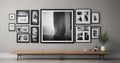 Sleek gallery wall with mixed frame styles customizable art mockups, empty, abstract Royalty Free Stock Photo