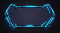 A sleek game UI frame featuring blue neon edges, set against a black backdrop, crafted in vibrant D scifi graphics