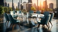 A sleek glasswalled round table conference room Royalty Free Stock Photo