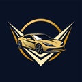 A sleek gold sports car stands out against a black backdrop, exuding luxury and sophistication, Design a minimalist logo for a