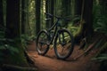 sleek, high-performance mountain bike surrounded by greenery
