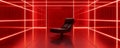 A sleek, high-tech red room with sharp, angular walls, digital grids, and pulsing red light strips Royalty Free Stock Photo