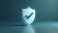 Sleek illuminated shield icon with checkmark security, trust in modern digital context. Design element for system authentication, Royalty Free Stock Photo
