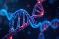 Sleek lab, glowing screens display DNA sequences, chart, graph