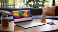 sleek laptop on coffee table