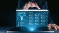Futuristic Human Resources Technology Display with Virtual Interaction and Intelligent Search Functionality on Laptop Royalty Free Stock Photo