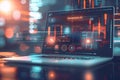 Futuristic Laptop Screen Exhibiting Generative AI With Holographic Interface at Night