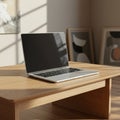 Sleek Laptop on a Wooden Desk with Office Supplies â Technology and Productivity Concept â AI-Generated Image Royalty Free Stock Photo