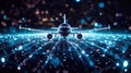 A sleek, large jetliner gracefully flies through a vibrant blue sky, leaving a trail of white clouds in its wake Royalty Free Stock Photo