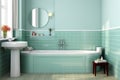 Sleek light green bathroom interior with elegant bathtub and stylish tiled wall design Royalty Free Stock Photo