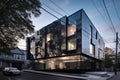 sleek metal and glass facade with futuristic design