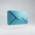 A sleek, metallic blue envelope icon rendered in 3d, isolated on a light grey background Royalty Free Stock Photo