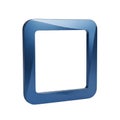 A sleek metallic blue square frame with rounded corners showcasing a blank white space isolated on white background Royalty Free Stock Photo
