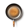 Sleek Metallic Frying Pan With Wood Surface - Top View