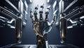 sleek metallic robotic hand showcasing advanced neural connectivity and futuristic design, representing technological