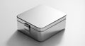Sleek metallic silver rectangular lunchbox with a hinged clasp on a white background stainless steel Royalty Free Stock Photo