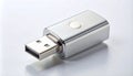Sleek Metallic USB Flash Drive on a White Background Royalty Free Stock Photo