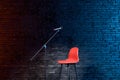 Neon-Lit Microphone and Stool