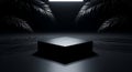 Elegant Black Podium with Tropical Palm Leaf Shadows Royalty Free Stock Photo
