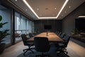 Sleek Minimalist Conference Room: High-Tech, Creativity Inspiring, and Focus-Driven