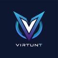 A sleek and minimalist logo featuring the word Virtunt in blue and purple colors, Design a sleek and minimalist logo for a virtual Royalty Free Stock Photo